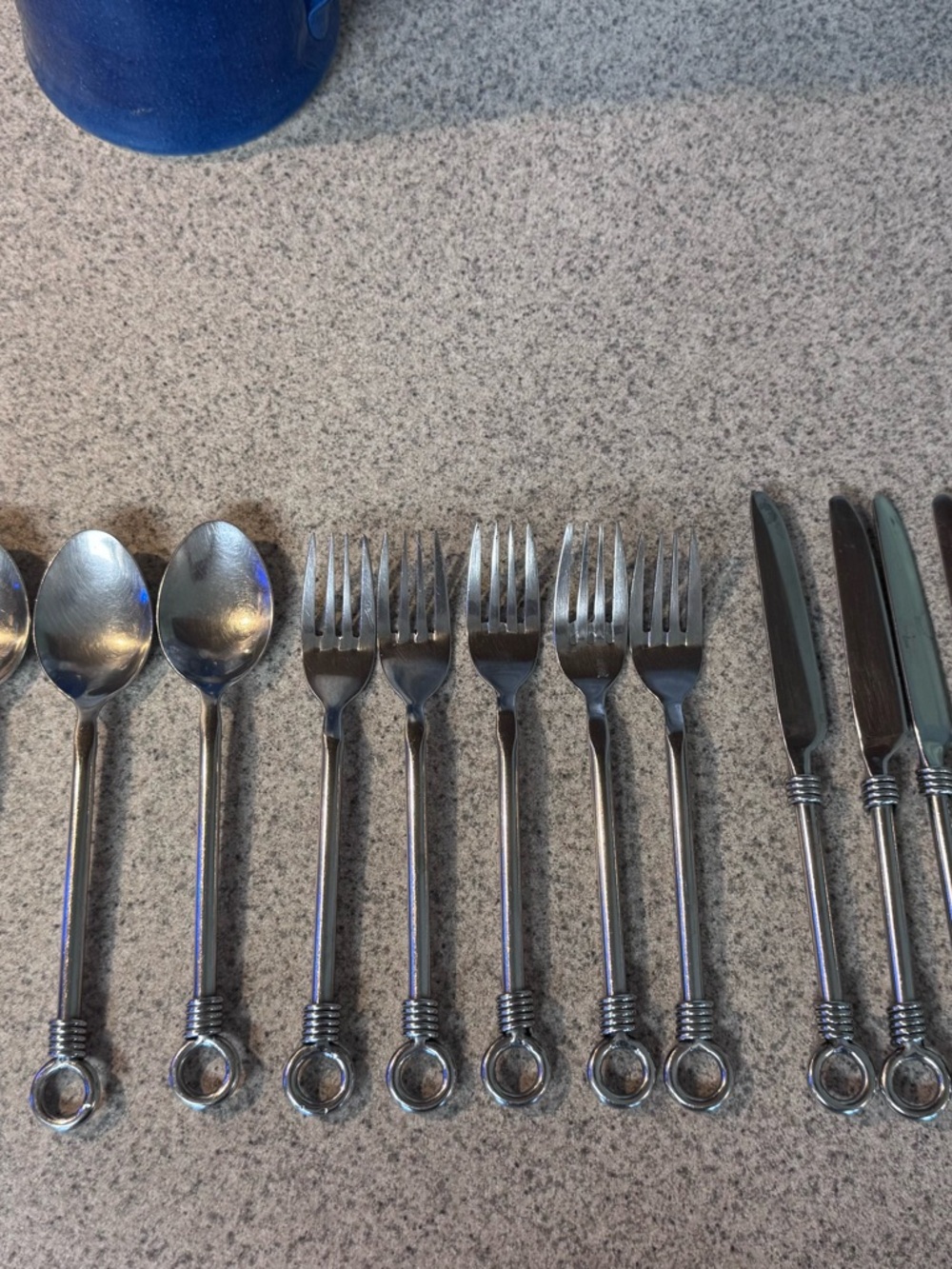 Wallace 18/10 Stainless Flatware Lot Eye-Hook Handle 8 Pcs Spoon Fork Knife